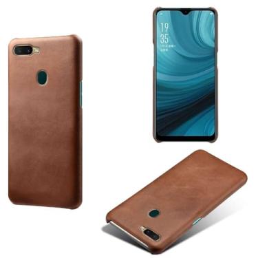 Imagem de Capa para OPPO A5S,Proteção contra quedas,Casca de volta de cor sólida simples,Design de couro de imitação de plástico-Brown