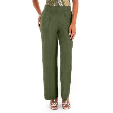 Imagem de Calça Feminina Habana Pantalona Canelada Verde, Verde, G
