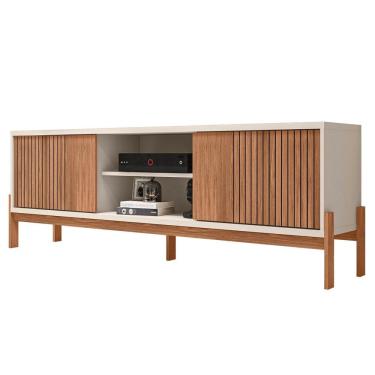 Imagem de Rack Para Sala Bancada de TV 72 Pol Ripado 184cm Tannen Freijó/Off White - Caemmun