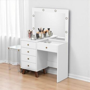 Imagem de Penteadeira Camarim Mel 100% Mdf 5 Gavetas -Led- Espelho - Colmeia Maq