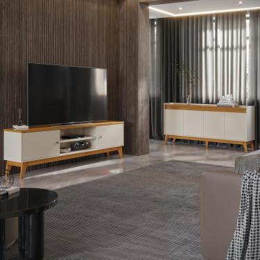 Imagem de Conjunto Sala de Estar Buffet 4 Portas Ripado e Rack para Tv até 75 Polegadas - ViaNossa