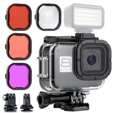 Imagem de Capa impermeável YALLSAME para GoPro Hero 8 preta com filtros de mergu