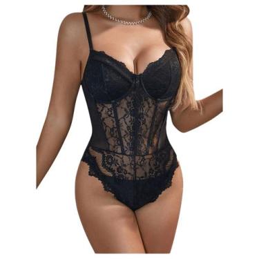 Imagem de Macacão feminino Milumia, espartilho de renda floral, Club Rave Party