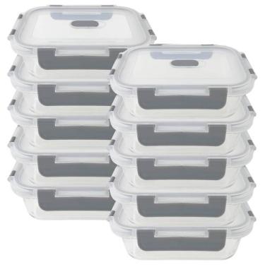 Imagem de Kit 10 Pote de Vidro Marmita Fit Dieta Tampa Hermética 640mL - Sular