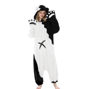 Imagem de Nuoqi Pijama de Natal para mulheres, adulto, com capuz, preto e branco, G