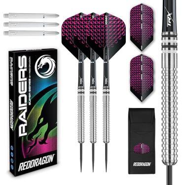 Imagem de Conjunto de dardos de tungstênio com ponta de aço de 23 gramas da série Raider da Red Dragon - Dardos profissionais com hastes (hastes), Voos e cartão de verificação - Escolha de cores disponíveis, Vermelho