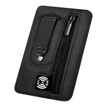 Imagem de XLIUAX Clipe para dinheiro, carteira com cinto RFID, carteira de viagem, bloqueio de clipe para cartões, clipes ocultos, porta-cartões de crédito, compacto, fino, antifurto para viagens (preto)