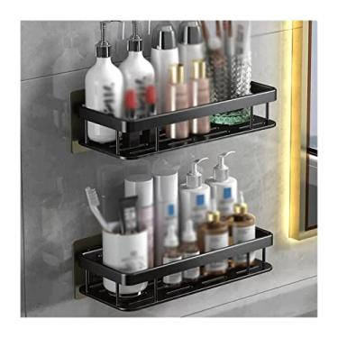 Imagem de Rack de armazenamento de banheiro, vaso sanitário, simples, plástico, lavatório, suporte de parede, suporte de armazenamento não perfurado, essencial para casa (preto, 2)