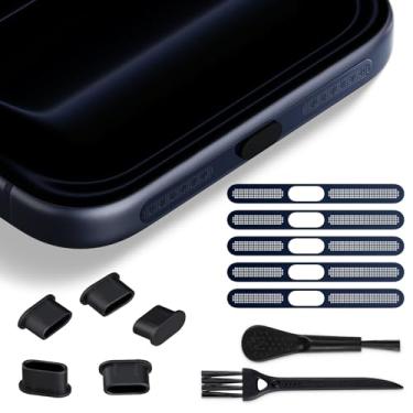 Imagem de Capa protetora contra poeira para alto-falante USB C 5 peças para iPhone 17 Pro Max capa adesiva à prova de poeira, protetor de porta de plugues de poeira tipo C