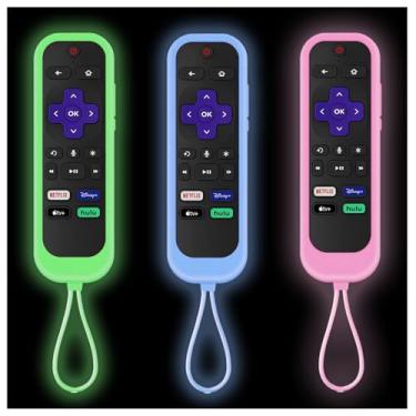 Imagem de Taiyiluo Pacote com 3 capas para controle remoto TCL Roku TV RC280, capa de bateria para controle remoto Hisense Roku de substituição Onn Roku capa universal de silicone que brilha no escuro