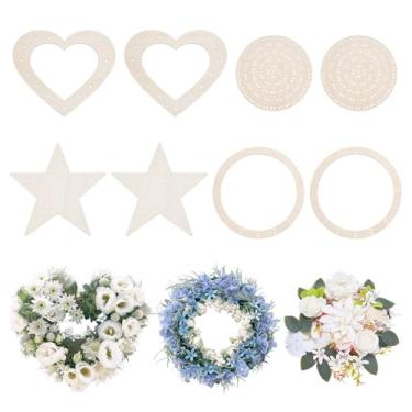 Imagem de WEBEEDY 8 peças, 4 estilos, guirlanda de madeira inacabada com orifícios, forma redonda, de coração, estrela, guirlanda, decoração para pendurar no Natal, casamento, feriado, casa, parede, porta