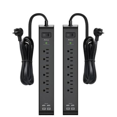 Imagem de Protetor de sobretensão Power Strip, 6 tomadas, 4 USB 2, USB C, cabo d