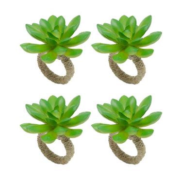 Imagem de Cj 4 Anéis/Argolas de Plástico P/Guardanapos Suculenta Verde Lyor