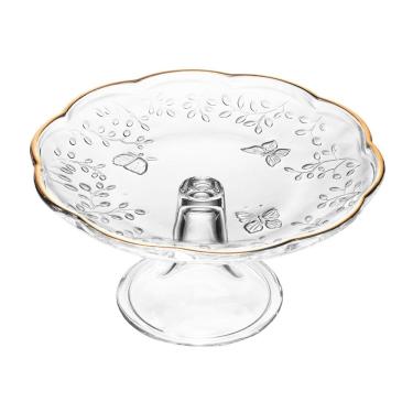 Imagem de Prato de Cristal C/Pé para Bolo/Doces New Butterfly Transparente C/Fio de Ouro 19x9cm Lyor
