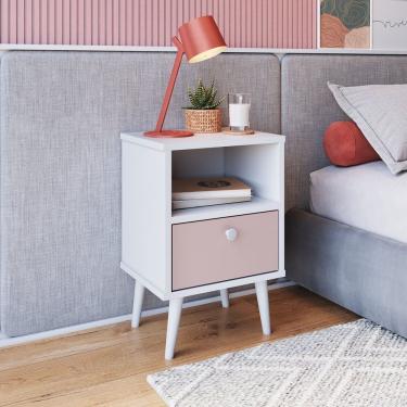 Imagem de Mesa de Cabeceira Infantil 1 Gaveta Quarto Branco/Rosa
