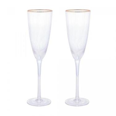 Imagem de Conjunto 2 Taças de Champanhe de Vidro com Borda Dourada Lines 300ml W