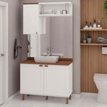 Imagem de Conjunto de Banheiro Modulado 100% Mdf Americano 3 Peças Iluminata Branco/Ébano