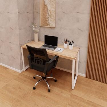 Imagem de Escrivaninha Industrial 135cm X 60cm Escritório Home Office Pés em Metal Industrial Executive Macadâmia/Branco