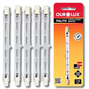Imagem de Kit 5 Lâmpadas Halógena Palito 300W 220V J118 Ourolux