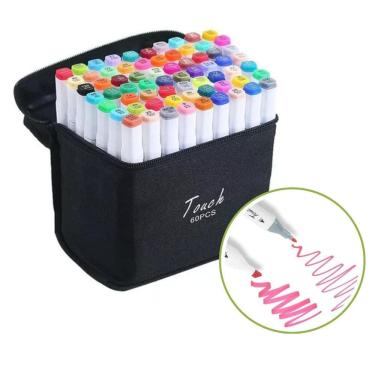 Imagem de Canetinha De Pintura 60 Unidades Ponta Dupla Marcador Estojo