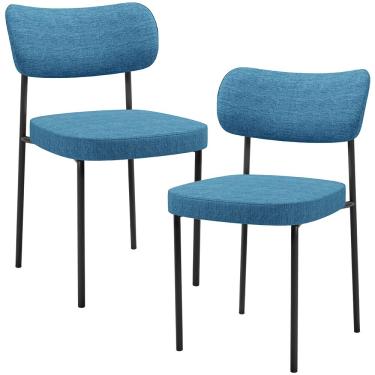 Imagem de Kit 02 Cadeiras Estofadas Para Sala De Jantar Melina L02 Linho Azul - Lyam Decor