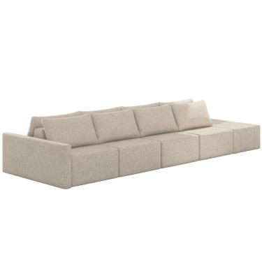 Imagem de Sofá Ilha Modular para Sala 432cm com Puff Dublin K01 Linho Bege - Lyam Decor