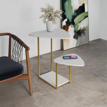 Imagem de Mesa de Apoio Cibele Dourada Ferro Branco Esfiha