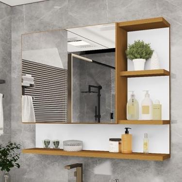Imagem de Espelheira Armário para Banheiro com Porta e Espelho 60cm – MDF/MDP – Nicho Interno – Design Moderno (Nature/Branco)