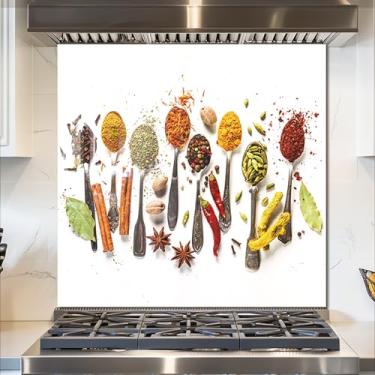 Imagem de fzxwyishu Backsplash de cozinha de vidro temperado, tampa superior traseira de fogão, azulejo respingo, capa de pia de cozinha condimento, proteção contra respingos, decoração de cozinha doméstica