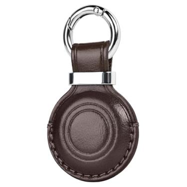 Imagem de MOLOVA Pacote com 1 suporte de Airtag de couro genuíno feito à mão, para porta-chaves Apple AirTag, design compacto com chaveiro AirTag, suporte seguro para Airtags com trava de anel de aço inoxidável