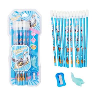 Imagem de TJLMCORP 12 lápis italianos de madeira Brainrot com apontador de lápis e suporte de caneta, nº 2 HB divertidos lápis de aniversário borrachas para estudantes, artigos escolares fofos para crianças