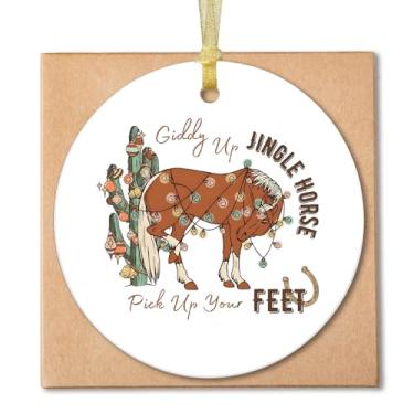 Imagem de Guymn Enfeites de Natal de cavalo ocidental, ornamentos de Natal de caubói para árvores, presentes para amantes de cavalos, enfeite de pendurar em cerâmica de cacto ocidental