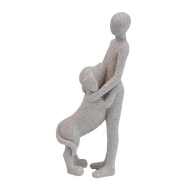 Imagem de FLCPJGV Estátua de Homem com Cachorro 6,5 X 4,5 X 17 Cm para Donos de Animais de Estimação, Escultura Emocional Multifuncional Fofa, Decoração, Cinza Claro, Tamanho real