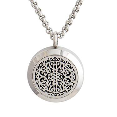 Imagem de Wild Essentials Colar difusor de óleo essencial de ferro forjado, pingente de medalhão de aço inoxidável com corrente de 61 cm, refil de 12 cores, joia de perfume personalizável que muda de cor para