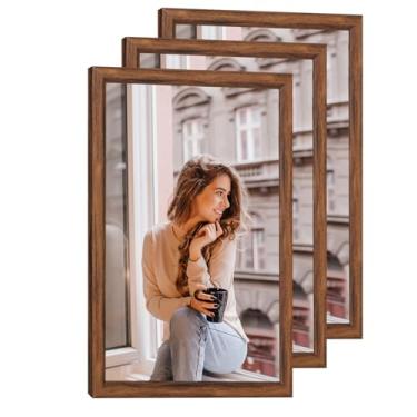 Imagem de Pacote com 3 porta-retrato de madeira 40,6 x 50,8 cm, marrom, rústico natural 50,8 x 40,6 cm, moldura de madeira, marrom envelhecido, 40,6 x 50,8 cm, com acrílico HD, conjunto de 3 suportes de parede