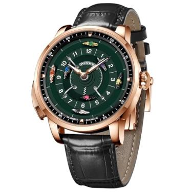 Imagem de PINDU Relógios automáticos para homens, NH35A design de movimento com botão de controle giratório de corrida de cavalos com 7 cavalos de metal, relógio mecânico para noite de jogo de tabuleiro, Caixa