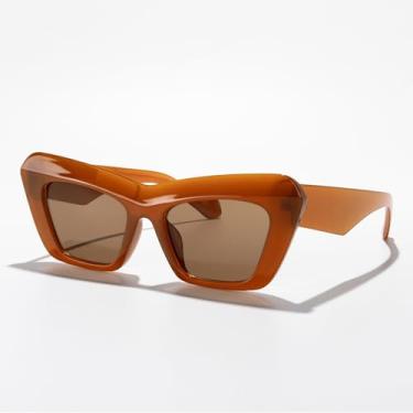 Imagem de Óculos de sol retrô olho de gato para mulheres e homens, vintage, anos 2000, moderno, óculos de sol para festas, uso diário, Instagram, estética UV400, Armação marrom/lente marrom, Lens Width: 52