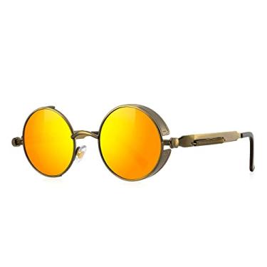 Imagem de Óculos de sol góticos Steampunk para mulheres e homens, armação de metal com lentes redondas, Marrom e dourado, Lens Width: 46 Millimeters