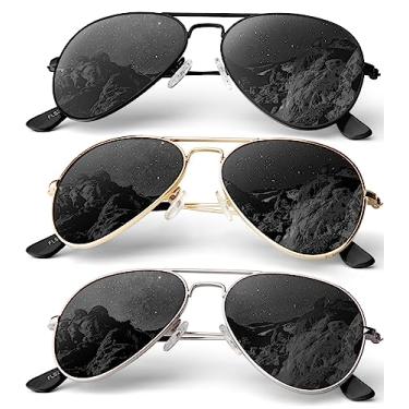 Imagem de Óculos de sol aviador para homens e mulheres óculos de sol polarizados para dirigir óculos de sol clássicos (pacote com 3) 58 mm, Cinza preto/cinza dourado/cinza prateado, 58 millimeters