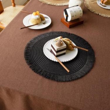Imagem de Jogo americano de tecido redondo para mesa de jantar, jogo americano de juta natural com borlas, boho, trançado, tapetes de mesa resistentes ao calor para uso interno e externo, decoração de cozinha