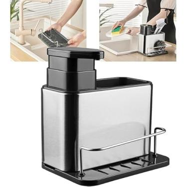 Imagem de Dispenser Porta Detergente Escorredor Esponja 3 Em 1 Inox Cozinha Pia Balcao Limpeza Higiene Escorre Talher Louça
