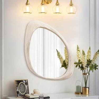 Imagem de AAZZKANG Espelho de parede de madeira irregular 71.1 cm x 50.8 cm Espelho assimétrico Grande Minimalista Espelho Decorativo para Parede, Espelho Rústico Irregular para Quarto Sala de Estar Entrada