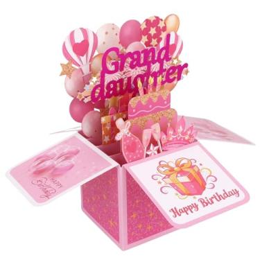 Imagem de Cartão Pop-Up de Feliz Aniversário para Neta, Fogos de Artifício e Balões Coloridos Cartão Aniversário 3D com Envelope para Neta Dos Avós Presente Criativo