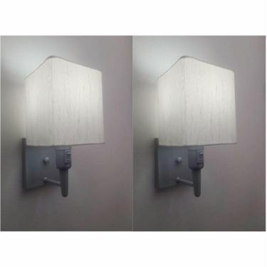 Imagem de Kit-2 Arandela Quadrada Md-2019 Cinza C- Inter Liga E Desl Cúpula Em Tecido Linho Bege - Bivolt