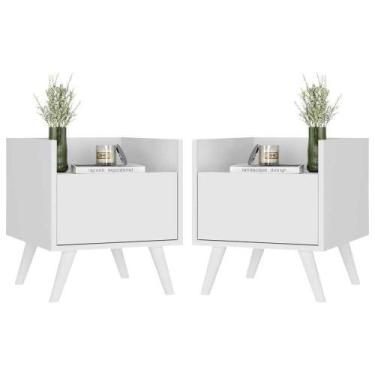 Imagem de Kit Com 2 Mesas De Cabeceira 40Cm Retrô Multimóveis V4044 Branca Branc