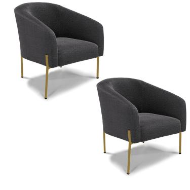 Imagem de Poltrona Decorativa Pé Ferro Dourado Kit 2 Stella Bouclê Grafite D03 - D'Rossi