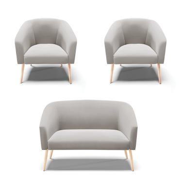 Imagem de Namoradeira e 2 Poltronas Pé Palito Natural Stella Veludo Cinza D03 - D'Rossi