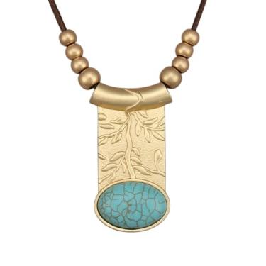 Imagem de JAOYU Colar Boho feminino com pingente grande, gargantilha longa, de couro, dourado, vintage, joias modernas, Couro sintético, Sem Pedra Preciosa