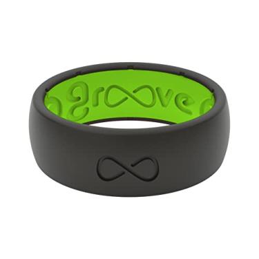 Imagem de Groove Life Anel de casamento de silicone para homens – Anéis de borracha respirável para homens, cobertura vitalícia, design exclusivo, anel masculino de ajuste confortável – Original sólido Preto