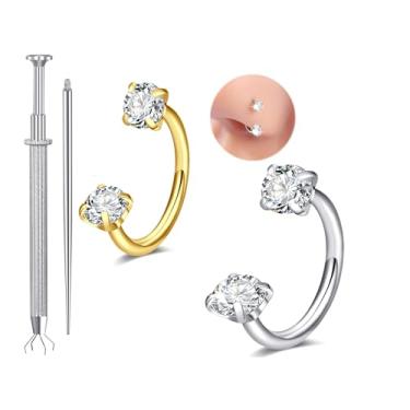 Imagem de Brinco de cartilagem prata ouro hélice tragus argolas 20 g ferradura anel de nariz para mulheres anel de nariz duplo gema cavalo sapato aro aro aço cirúrgico pequeno anéis de septo 20 g, 20g 8mm, Aço